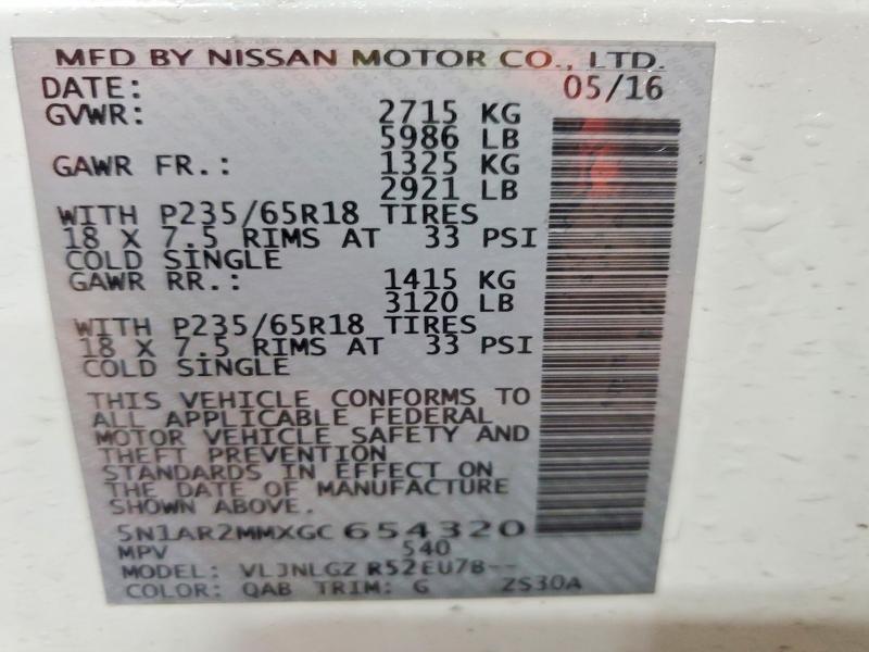55517996 :رقم المزاد ، 5N1AR2MMXGC654320 vin ، 2016 Nissan Pathfinder مزاد بيع