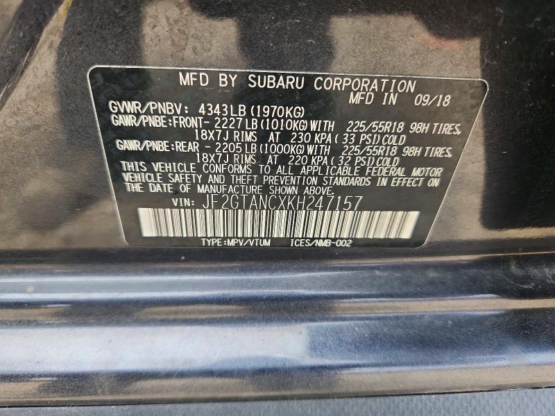 2019 Subaru Crosstrek მანქანა იყიდება აუქციონზე, vin: JF2GTANCXKH247157, აუქციონის ნომერი: 58629076