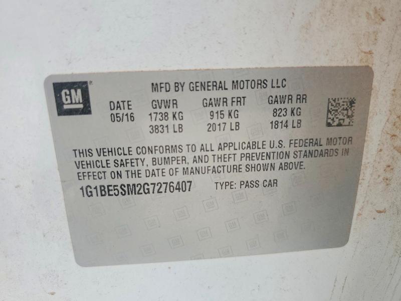 Продажа на аукционе авто 2016 Chevrolet Cruze, vin: 1G1BE5SM2G7276407, номер лота: 58418806