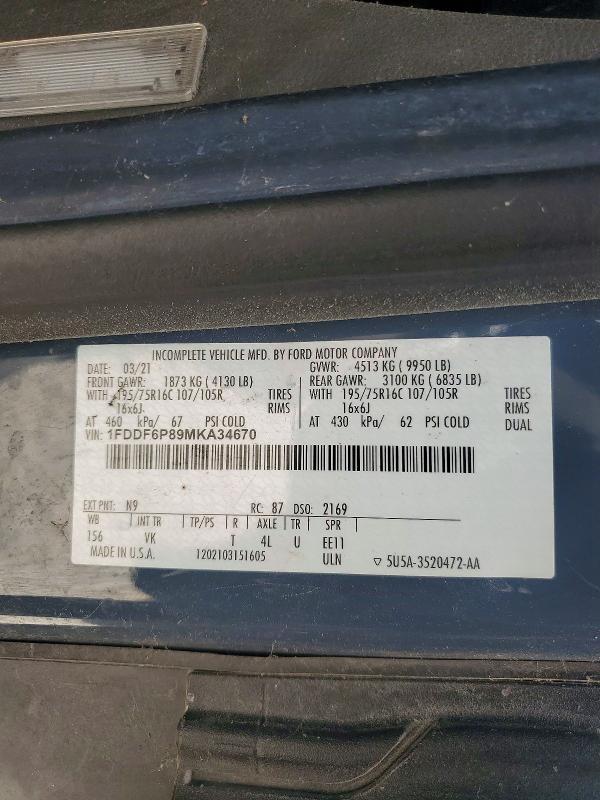 Продаж на аукціоні авто 2021 Ford Transit, vin: 1FDDF6P89MKA34670, номер лоту: 57553746