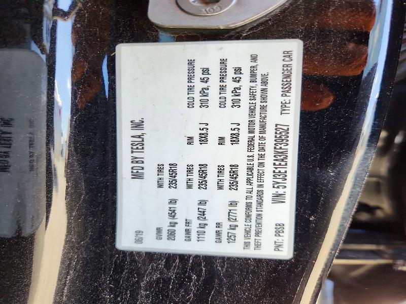 Auction sale of the 2019 Tesla Model 3, vin: 5YJ3E1EA3KF395527, lot number: 59265916