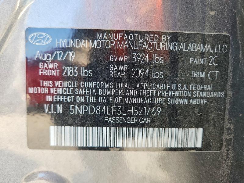 58482106 :رقم المزاد ، 5NPD84LF3LH521769 vin ، 2020 Hyundai Elantra مزاد بيع