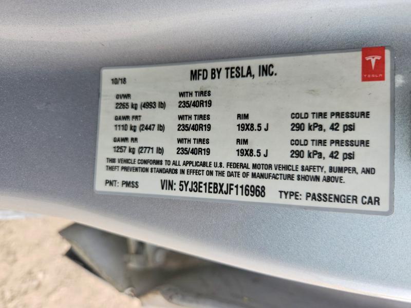 2018 Tesla Model 3 მანქანა იყიდება აუქციონზე, vin: 5YJ3E1EBXJF116968, აუქციონის ნომერი: 55820466