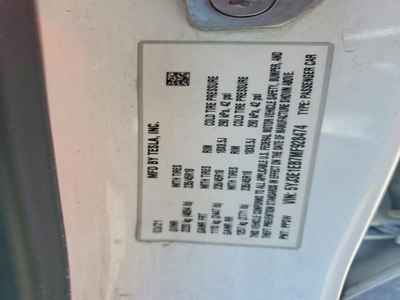 Aukcja sprzedaży 2021 Tesla Model 3, vin: 5YJ3E1EB7MF928474, numer aukcji: 56122726
