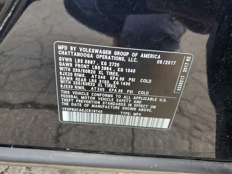 Продажа на аукционе авто 2018 Volkswagen Atlas, vin: 1V2PR2CA5JC518740, номер лота: 49134856