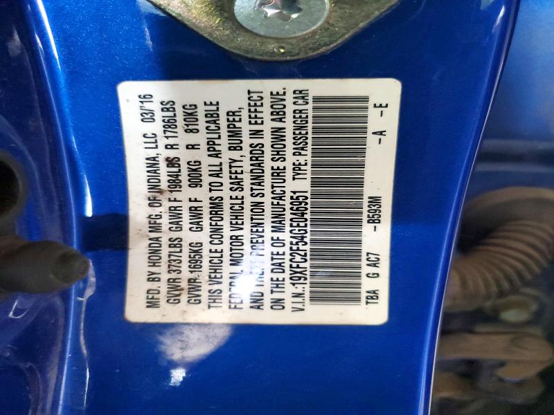 Aukcja sprzedaży 2016 Honda Civic, vin: 19XFC2F54GE046951, numer aukcji: 56600816
