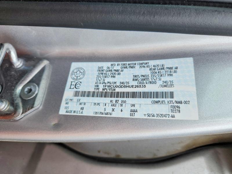 Auction sale of the 2017 Ford Escape, vin: 1FMCU0GD5HUE26535, lot number: 55571596