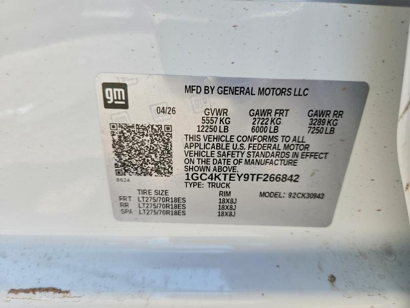 Продаж на аукціоні авто 2026 Chevrolet Silverado, vin: 1GC4KTEY9TF266842, номер лоту: 58321806