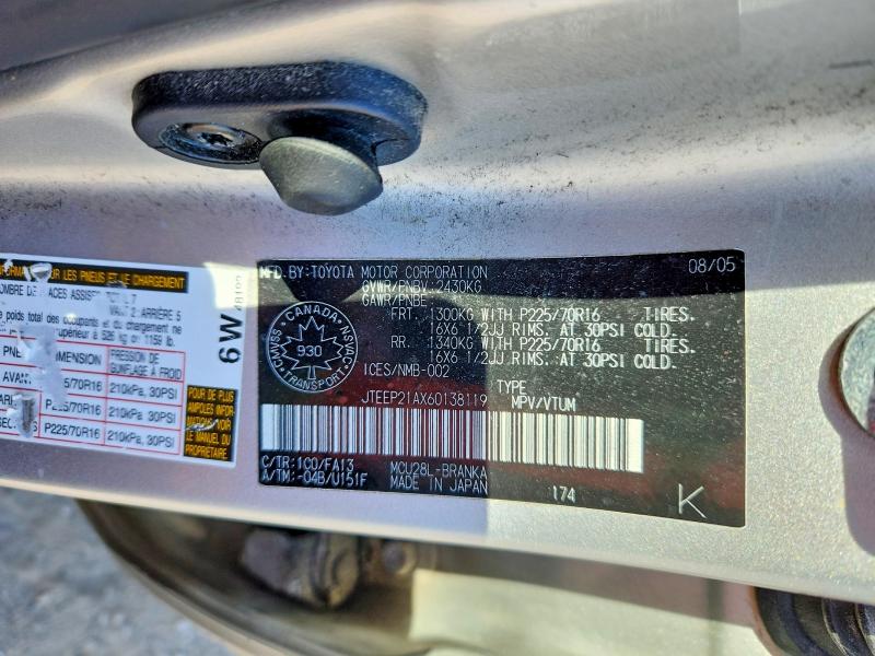 Aukcja sprzedaży 2006 Toyota Highlander, vin: JTEEP21AX60138119, numer aukcji: 56227586
