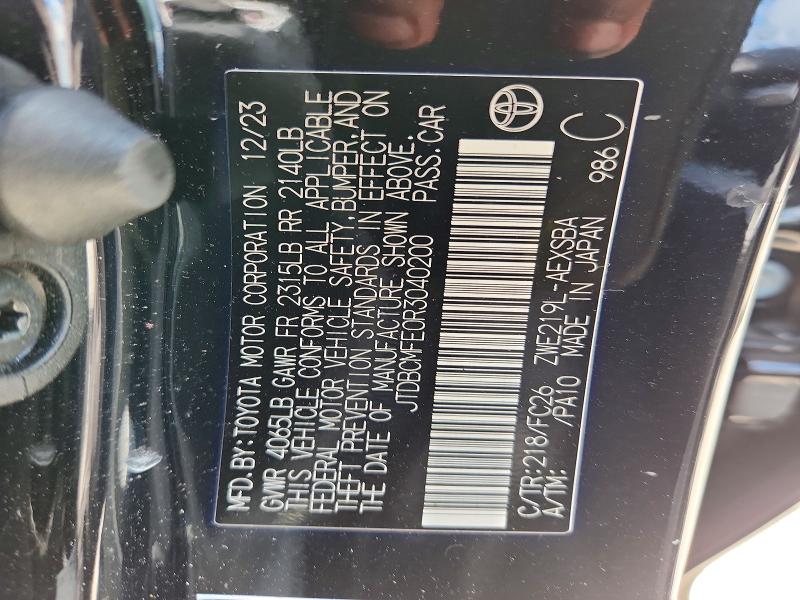 59278066 :رقم المزاد ، JTDBCMFE0R3040200 vin ، 2024 Toyota Corolla Hybrid مزاد بيع