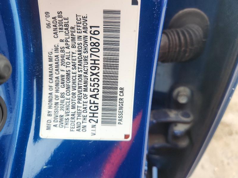 56033226 :رقم المزاد ، 2HGFA555X9H708761 vin ، 2009 Honda Civic مزاد بيع