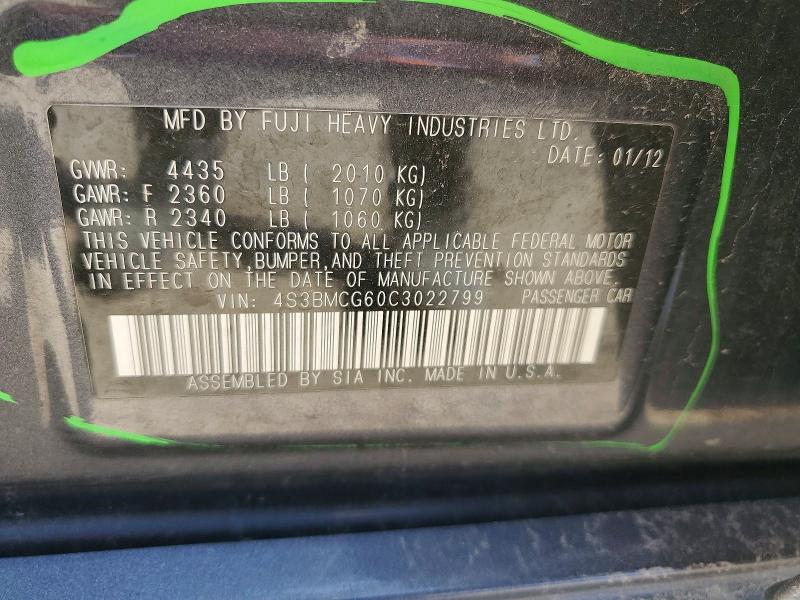 Aukcja sprzedaży 2012 Subaru Legacy, vin: 4S3BMCG60C3022799, numer aukcji: 59376076