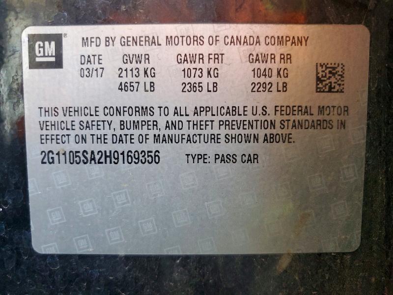 56276946 :رقم المزاد ، 2G1105SA2H9169356 vin ، 2017 Chevrolet Impala مزاد بيع