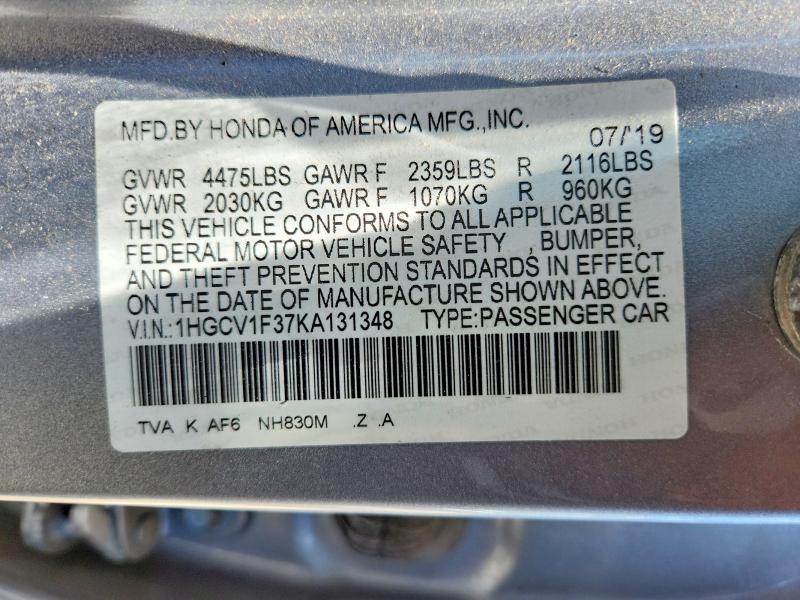 Aukcja sprzedaży 2019 Honda Accord, vin: 1HGCV1F37KA131348, numer aukcji: 56067076
