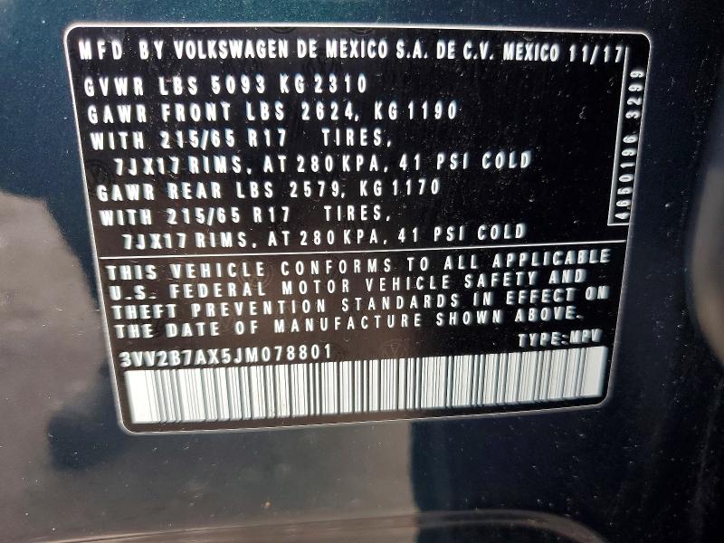 57231936 :رقم المزاد ، 3VV2B7AX5JM078801 vin ، 2018 Volkswagen Tiguan مزاد بيع
