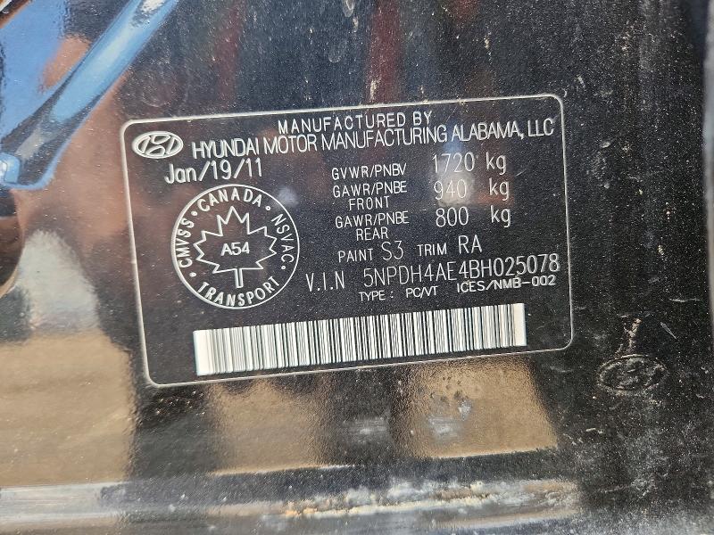57903176 :رقم المزاد ، 5NPDH4AE4BH025078 vin ، 2011 Hyundai Elantra مزاد بيع