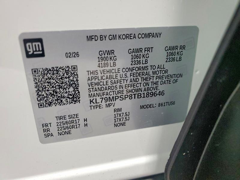 58001426 :رقم المزاد ، KL79MPSP8TB189646 vin ، 2026 Chevrolet Trailblazer مزاد بيع