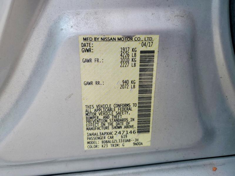 Продажа на аукционе авто 2017 Nissan Altima, vin: 1N4AL3APXHC247146, номер лота: 58403336