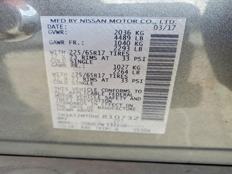 56625706 :رقم المزاد ، 5N1AT2MT0HC810732 vin ، 2017 Nissan Rogue مزاد بيع