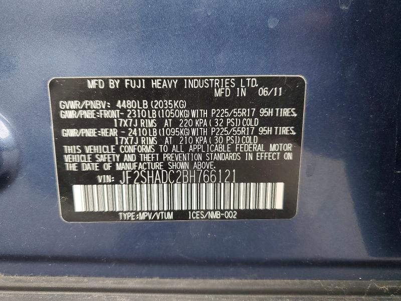 Продажа на аукционе авто 2011 Subaru Forester, vin: JF2SHADC2BH766121, номер лота: 58227796