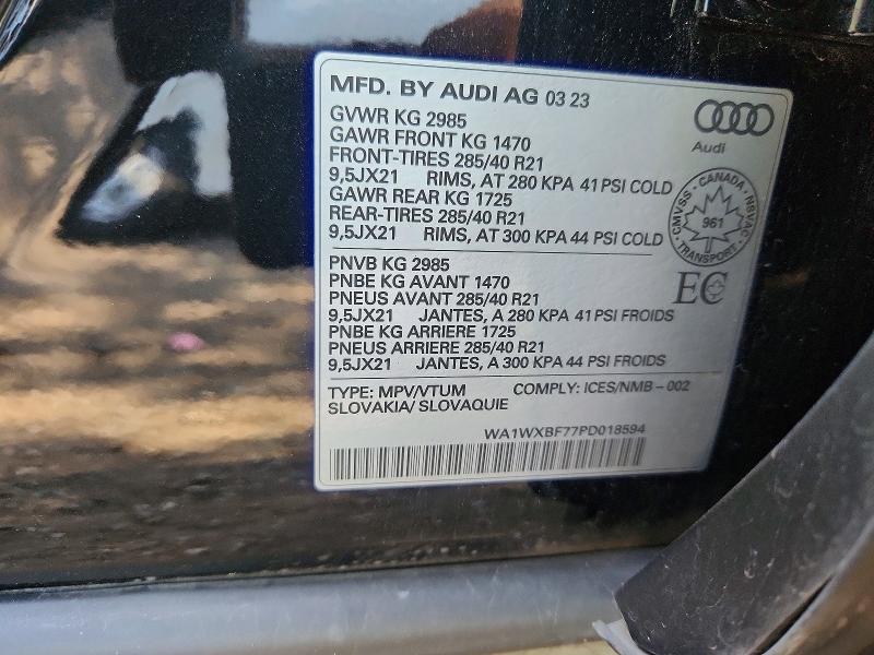 2023 Audi Q7 მანქანა იყიდება აუქციონზე, vin: WA1WXBF77PD018594, აუქციონის ნომერი: 56426706