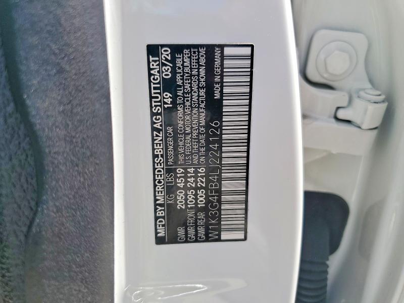 54284336 :رقم المزاد ، W1K3G4FB4LJ224126 vin ، 2020 Mercedes-benz A مزاد بيع