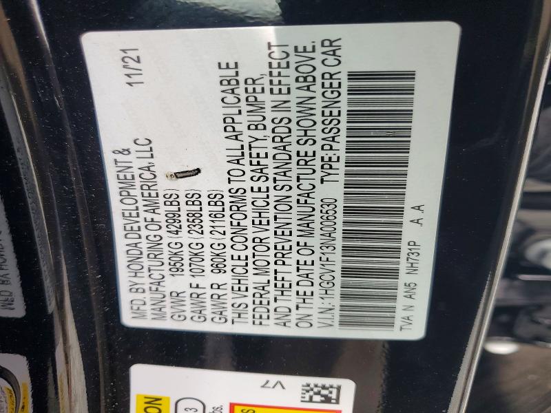 58071326 :رقم المزاد ، 1HGCV1F13NA006530 vin ، 2022 Honda Accord مزاد بيع