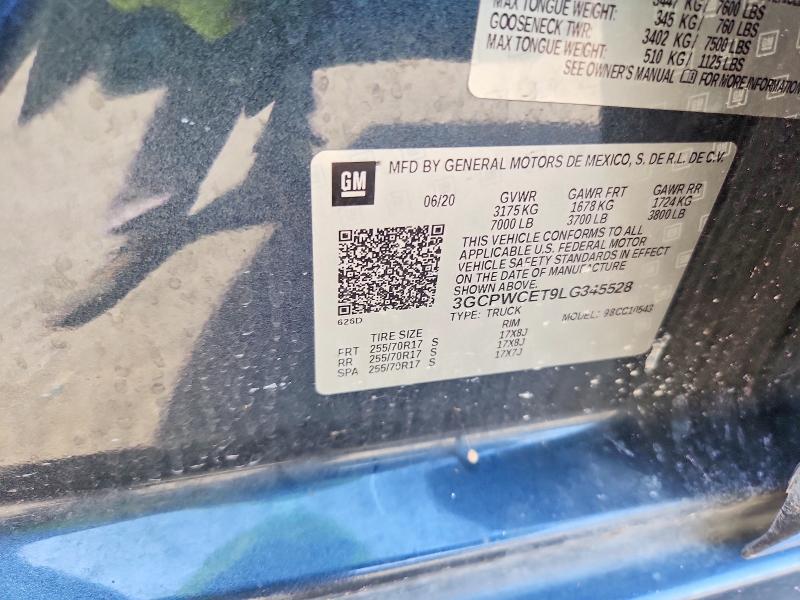 Продаж на аукціоні авто 2020 Chevrolet Silverado, vin: 3GCPWCET9LG345528, номер лоту: 56981776