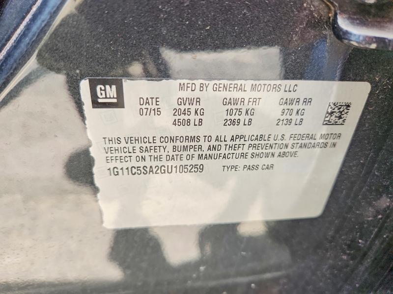 2016 Chevrolet Malibu Limited მანქანა იყიდება აუქციონზე, vin: 1G11C5SA2GU105259, აუქციონის ნომერი: 55901676