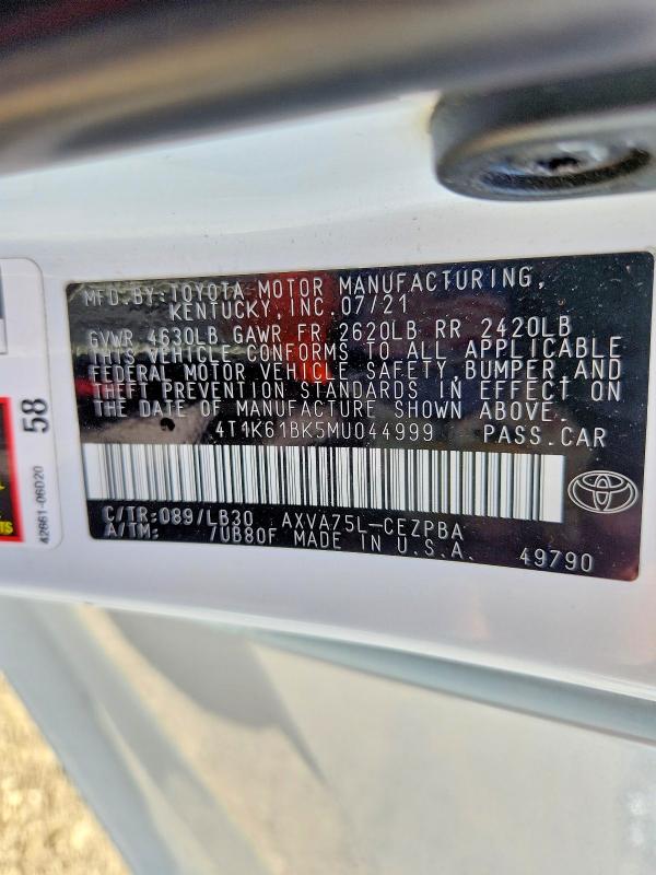 Aukcja sprzedaży 2021 Toyota Camry, vin: 4T1K61BK5MU044999, numer aukcji: 56246216