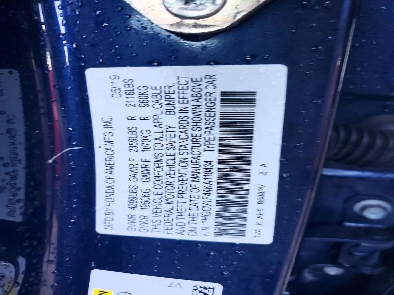 57663676 :رقم المزاد ، 1HGCV1F44KA110434 vin ، 2019 Honda Accord مزاد بيع
