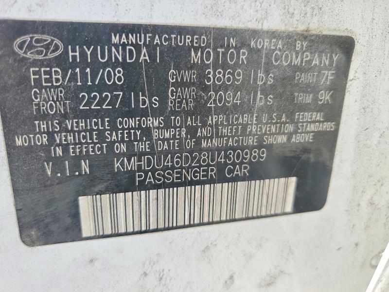 Продаж на аукціоні авто 2008 Hyundai Elantra, vin: KMHDU46D28U430989, номер лоту: 58522696