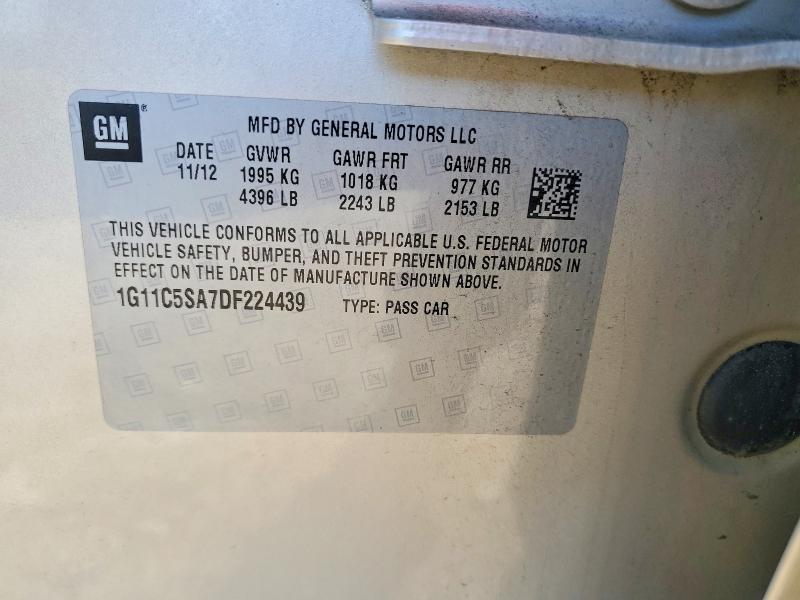 2013 Chevrolet Malibu მანქანა იყიდება აუქციონზე, vin: 1G11C5SA7DF224439, აუქციონის ნომერი: 55980996