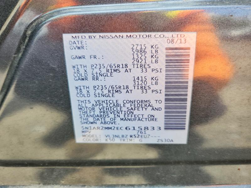 Aukcja sprzedaży 2014 Nissan Pathfinder, vin: 5N1AR2MM2EC615833, numer aukcji: 59115646