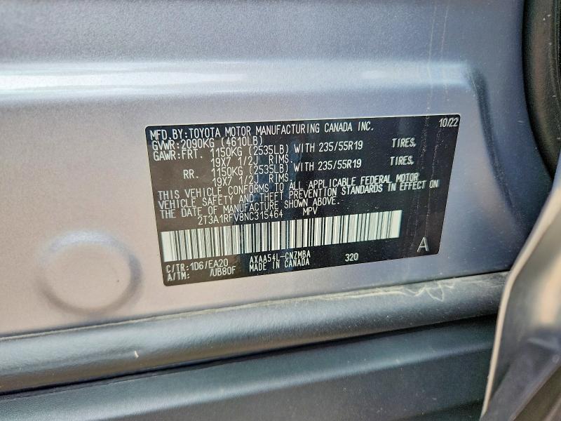 Продажа на аукционе авто 2022 Toyota Rav4, vin: 2T3A1RFV8NC315464, номер лота: 54558656