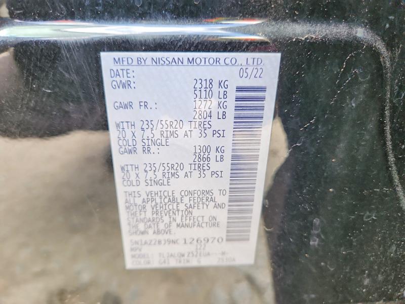 Aukcja sprzedaży 2022 Nissan Murano, vin: 5N1AZ2BJ9NC126970, numer aukcji: 58609236