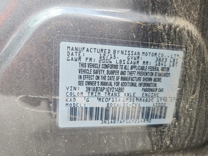 2016 Nissan Sentra მანქანა იყიდება აუქციონზე, vin: 3N1AB7AP1GY214890, აუქციონის ნომერი: 55974886