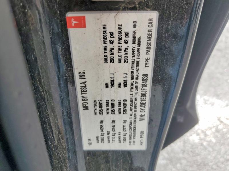 2018 Tesla Model 3 მანქანა იყიდება აუქციონზე, vin: 5YJ3E1EB0JF184938, აუქციონის ნომერი: 56837526