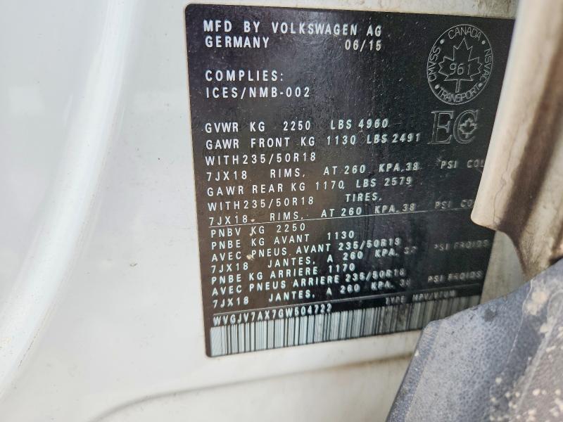 Aukcja sprzedaży 2016 Volkswagen Tiguan, vin: WVGJV7AX7GW504722, numer aukcji: 55609736