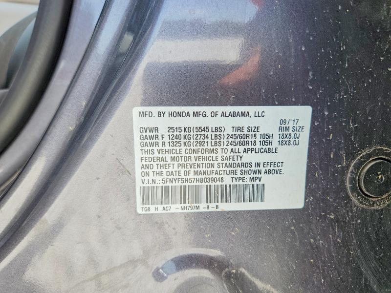 2017 Honda Pilot მანქანა იყიდება აუქციონზე, vin: 5FNYF5H57HB039048, აუქციონის ნომერი: 85993925