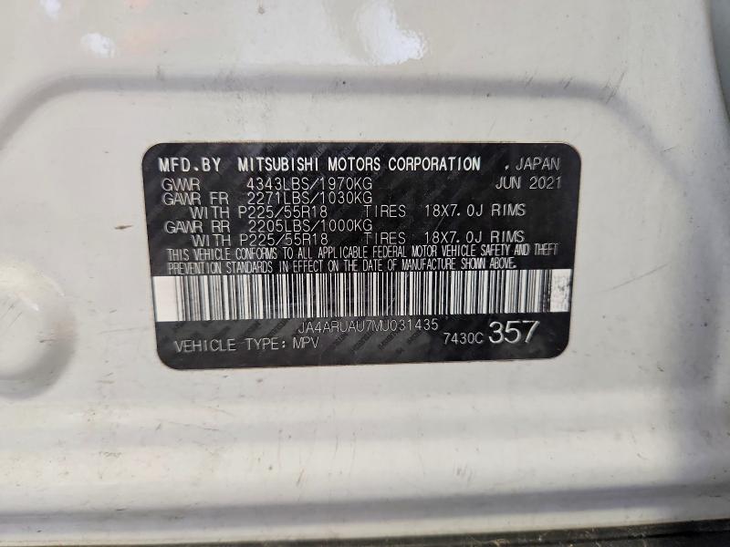 2021 Mitsubishi Outlander Sport მანქანა იყიდება აუქციონზე, vin: JA4ARUAU7MU031435, აუქციონის ნომერი: 56250336
