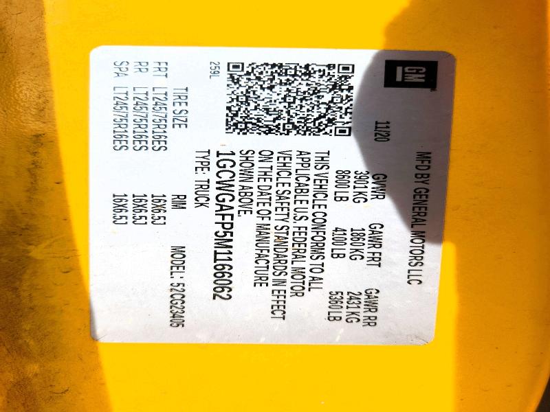 Продажа на аукционе авто 2021 Chevrolet Express 2500, vin: 1GCWGAFP5M1166062, номер лота: 56264246