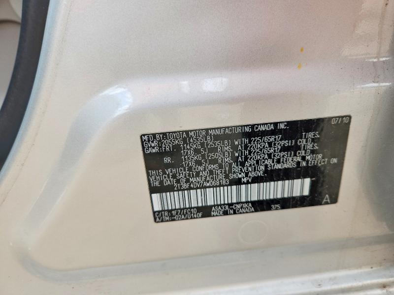 58471486 :رقم المزاد ، 2T3BF4DV7AW068183 vin ، 2010 Toyota Rav4 مزاد بيع