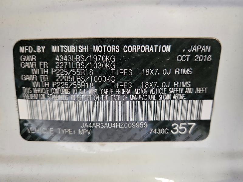 85977035 :رقم المزاد ، JA4AR3AU4HZ009959 vin ، 2017 Mitsubishi Outlander Sport مزاد بيع