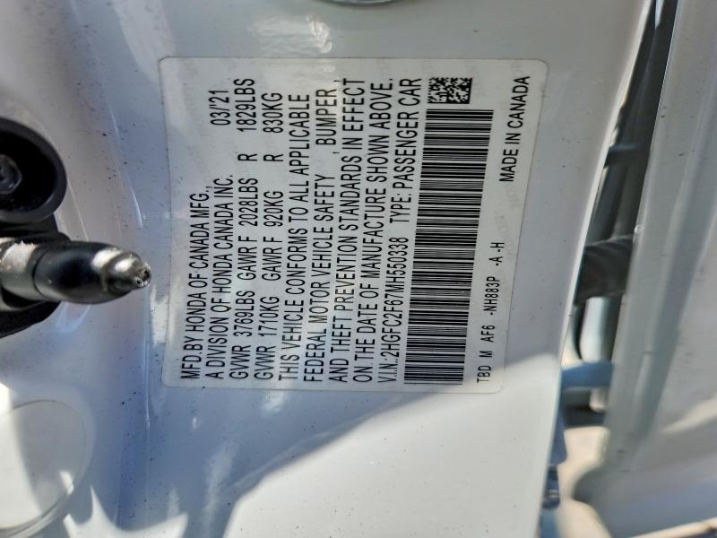 Aukcja sprzedaży 2021 Honda Civic, vin: 2HGFC2F67MH550338, numer aukcji: 55923936