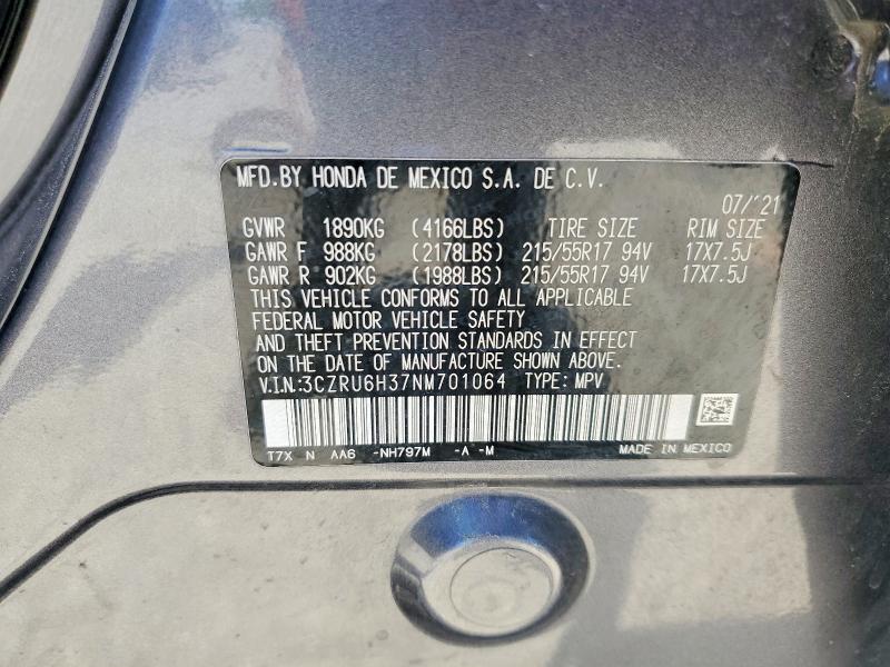 Aukcja sprzedaży 2022 Honda Hr-v, vin: 3CZRU6H37NM701064, numer aukcji: 56098106