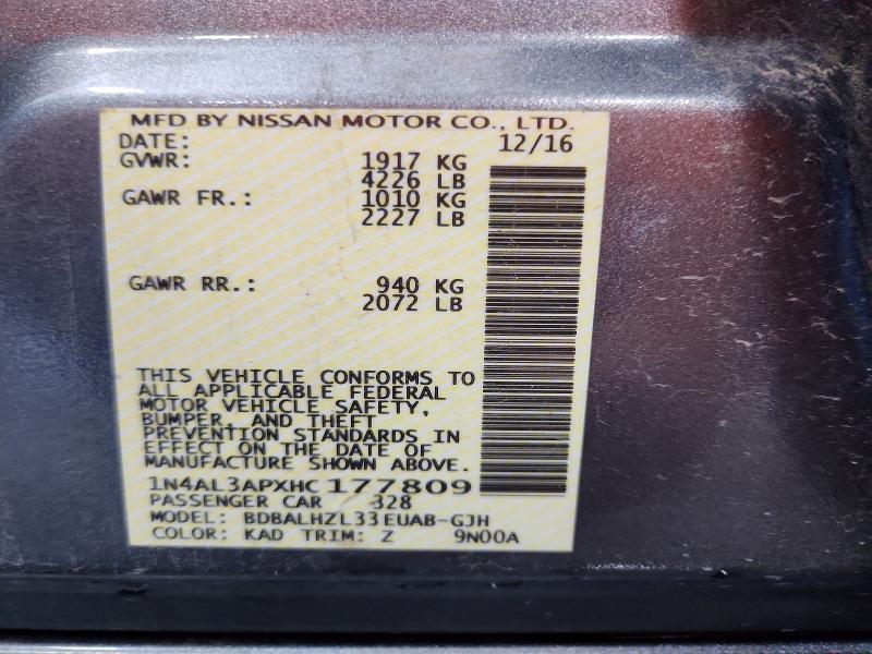 54921376 :رقم المزاد ، 1N4AL3APXHC177809 vin ، 2017 Nissan Altima مزاد بيع