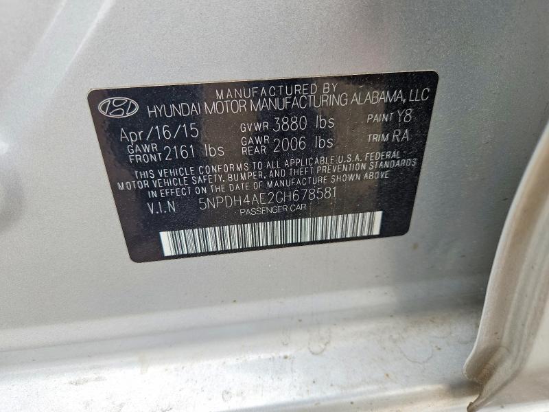 Aukcja sprzedaży 2016 Hyundai Elantra, vin: 5NPDH4AE2GH678581, numer aukcji: 56862236