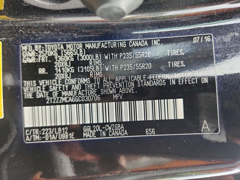 2016 Lexus Rx მანქანა იყიდება აუქციონზე, vin: 2T2ZZMCA6GC030706, აუქციონის ნომერი: 56085496