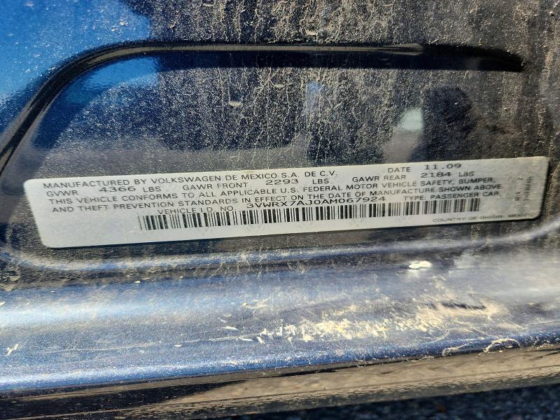 2010 Volkswagen Jetta მანქანა იყიდება აუქციონზე, vin: 3VWRX7AJ0AM067924, აუქციონის ნომერი: 58618016